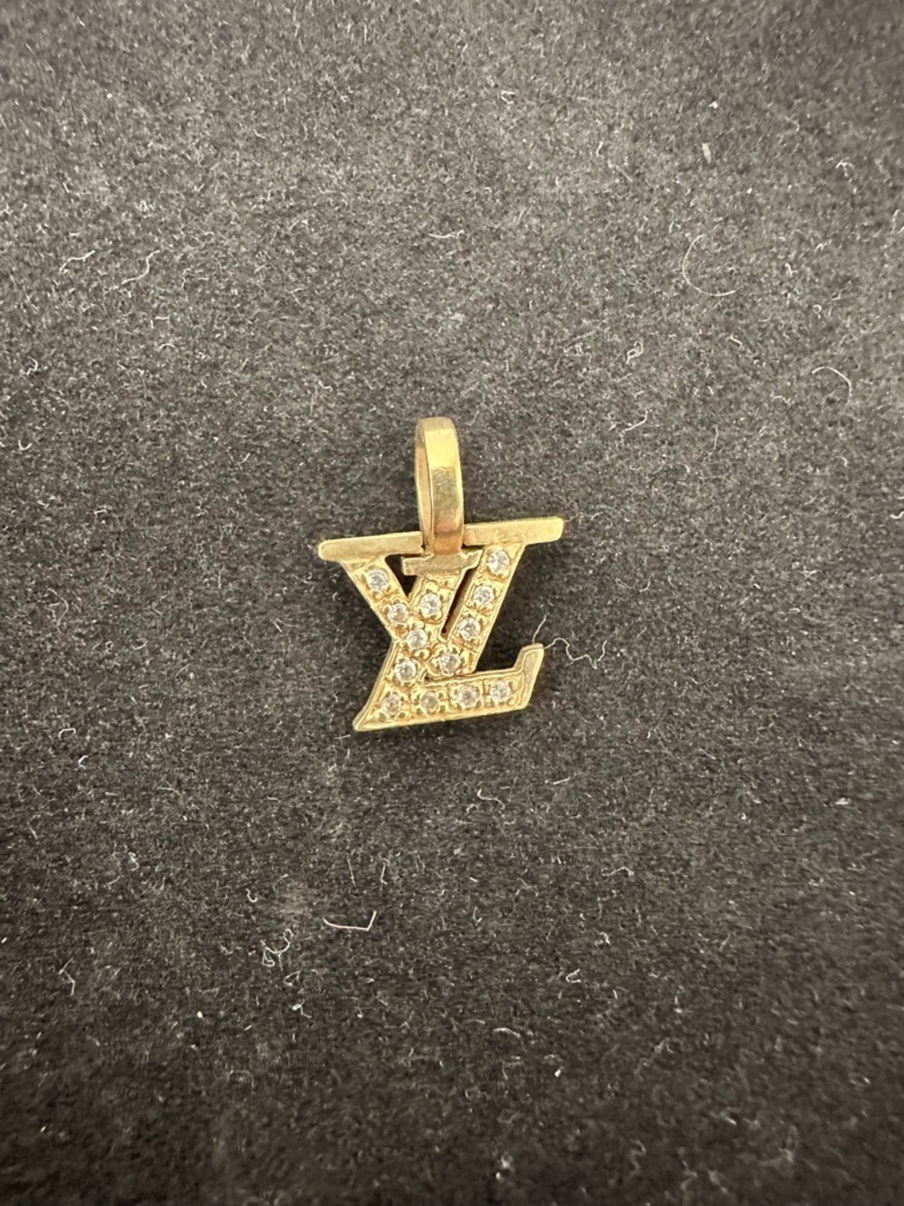 10k solid Gold LV Initial Pendant with Crystals
